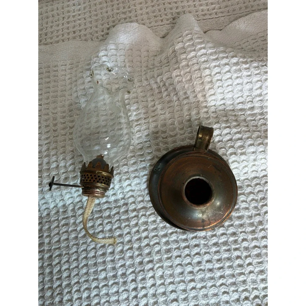 Vintage Artic Miniature Copper Oil Lamp Hurricane Lantern Small Copper Clear